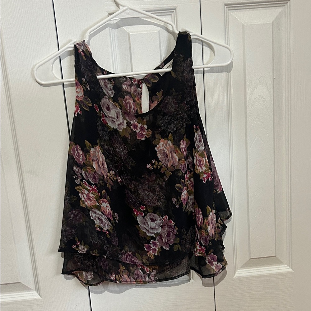 American Rag Floral Chiffon Blouse - Black and Pink